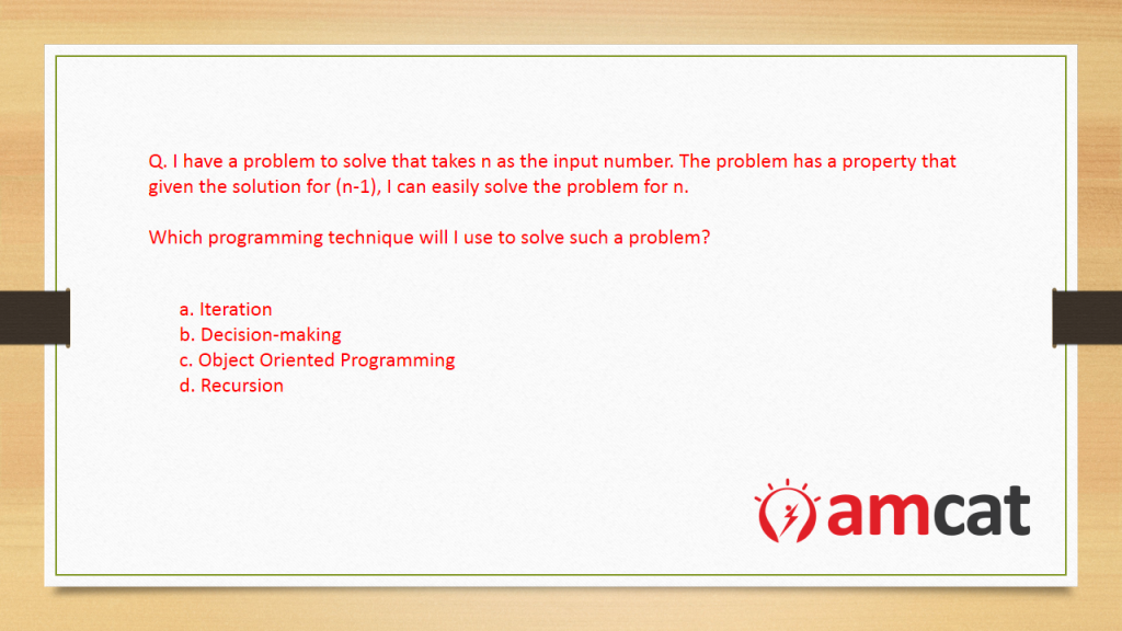 Question from the AMCAT Computer Science Test for Computer Programming.