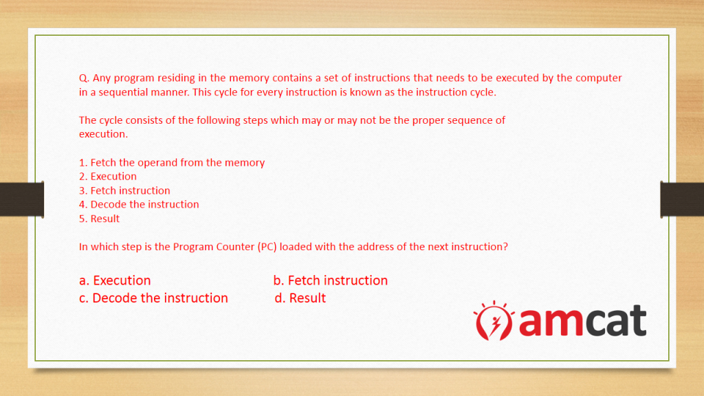 Question from the AMCAT Computer Science Test for Computer Science.
