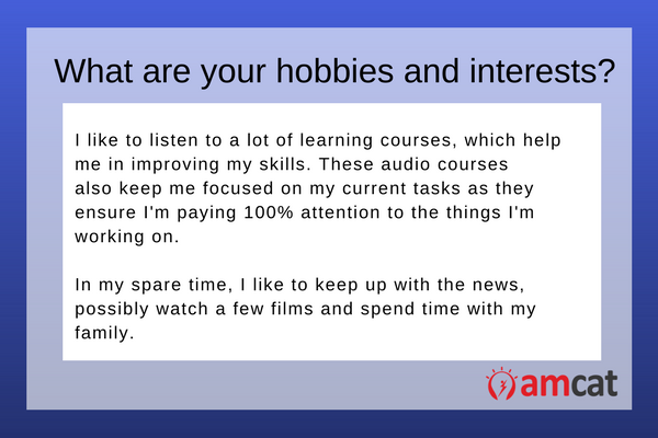 A model answer on 'What are your Hobbies and Interests'