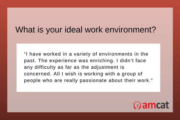 An ideal response when asked 'What is your ideal work environment.'