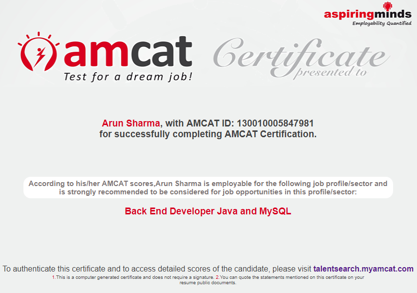 AMCAT Certification