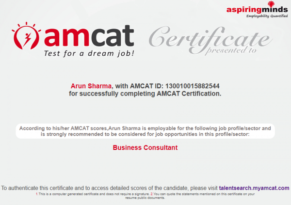 AMCAT certificate