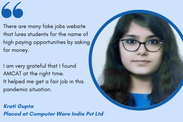 Krati Gupta Placed at Computer ware India Pvt Ltd