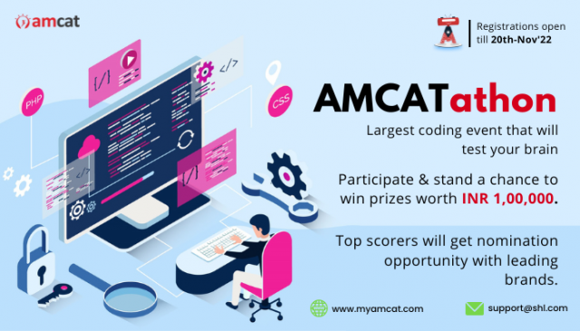 AMCAT’s AMCATathon is a 5-day long event where students from all around can come to participate in a unique online coding contest from the 22nd to the 26th of November.
