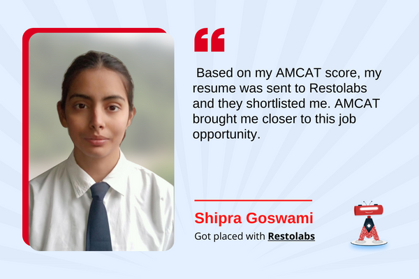 Based on my AMCAT score, my resume was sent to Restolabs and they shortlisted me. AMCAT brought me closer to this job opportunity.